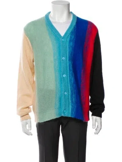 Pre-owned Charles Jeffrey Loverboy Colorblock Pattern V-neck Cardigan In Blue