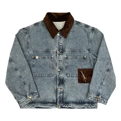 Pre-owned Charles Jeffrey Loverboy Denim Jacket With Corduroy Collar 'washed Denim' | Blue | Men's Size S