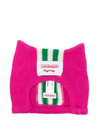 Charles Jeffrey Loverboy Ears Striped Beanie Hat In Pink
