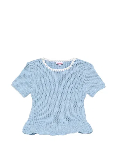 Charles Jeffrey Loverboy Flared-hem Short-sleeve Sweater In Blue