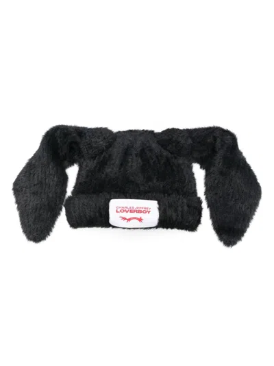 Charles Jeffrey Loverboy Fluffy Chunky Rabbit Beanie In Black