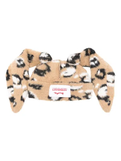 Charles Jeffrey Loverboy Fluffy Chunky Rabbit Beanie In Camel Brown/black/white