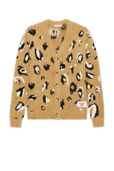 Charles Jeffrey Loverboy Fluffy Buttoned Cardigan In Brown Leopard