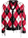 Charles Jeffrey Loverboy Fringed Argyle-knit V-neck Cardigan In Red