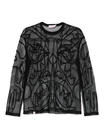 Charles Jeffrey Loverboy Graphic-net Long-sleeve T-shirt In Black