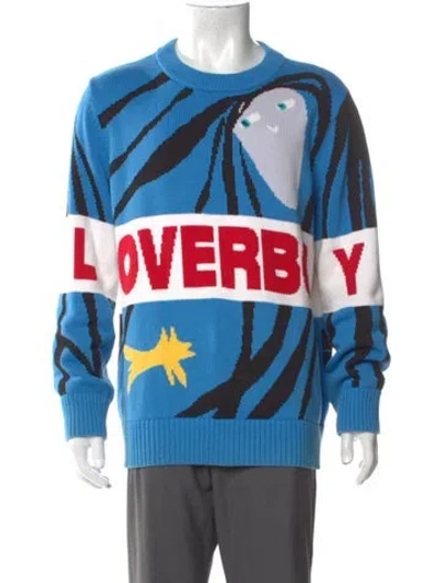 Pre-owned Charles Jeffrey Loverboy Graphic Print Crew Neck Cardigan In Blue