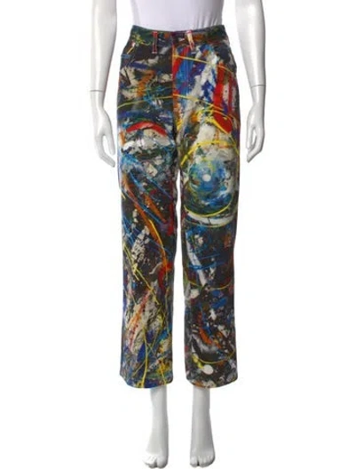 Pre-owned Charles Jeffrey Loverboy Graphic Print Wide Leg Pants In Blue