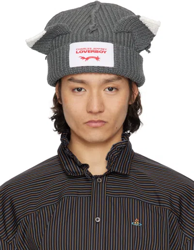 Charles Jeffrey Loverboy Gray Chunky Ears Beanie In Raccoon