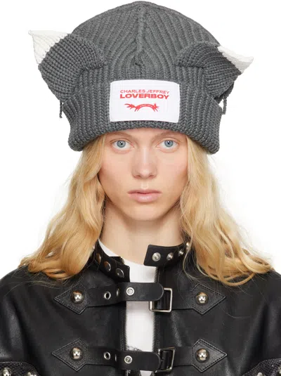 Charles Jeffrey Loverboy Gray Chunky Ears Beanie In Raccoon