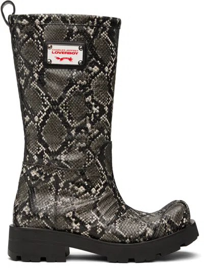 Charles Jeffrey Loverboy Gray Sheathed Moggies Boots In Grey Snake