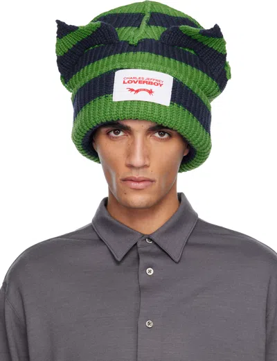 Charles Jeffrey Loverboy Green & Navy Supersized Chunky Ears Beanie