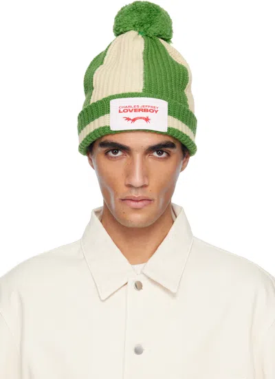 Charles Jeffrey Loverboy Green & Off-white Pompom Beanie