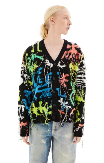 Charles Jeffrey Loverboy Distressed Graphic-print Cardigan In Block Multi