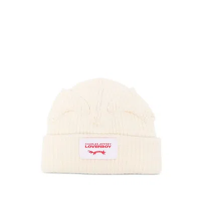 Charles Jeffrey Loverboy Mens Chunky-ear Logo-patch Knitted Wool-blend Beanie Hat Ecru In Neutral