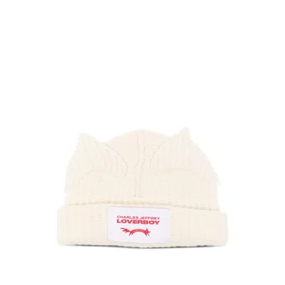 Charles Jeffrey Loverboy Mens Chunky-ear Logo-patch Knitted Wool-blend Beanie Hat Ecru In Neutral