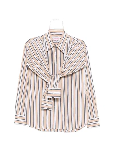 Charles Jeffrey Loverboy Hold Me Striped Tie-detail Shirt In Neutral
