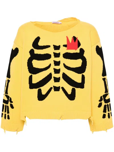Charles Jeffrey Loverboy Graphic Slash Skeleton Sweater In Yellow