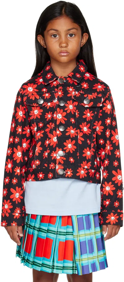 Charles Jeffrey Loverboy Kids Black Floral Denim Jacket In Crzdz