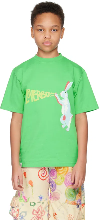 Charles Jeffrey Loverboy Kids Green Printed T-shirt In Green Bunny
