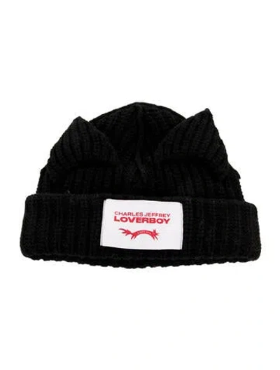Pre-owned Charles Jeffrey Loverboy Knitted Beanie In Black
