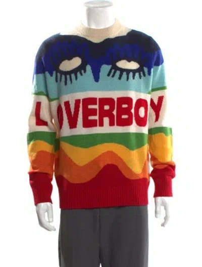 Pre-owned Charles Jeffrey Loverboy Lambswool Graphic Print Pullover In Red