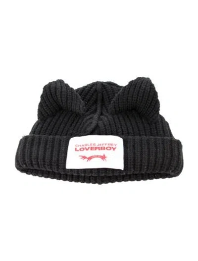 Pre-owned Charles Jeffrey Loverboy Lambswool Knit Beanie In Black