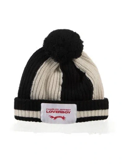 Pre-owned Charles Jeffrey Loverboy Lambswool Striped Beanie W/tags In Black/white
