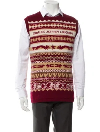Pre-owned Charles Jeffrey Loverboy Lambswool Striped Vest In Red