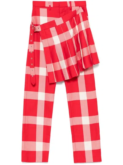 Charles Jeffrey Loverboy Layered Trousers In Red Check Ma Tartan