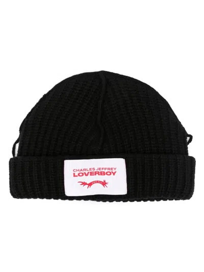 Charles Jeffrey Loverboy Logo-apliqué Chunky-knit Beanie In Black