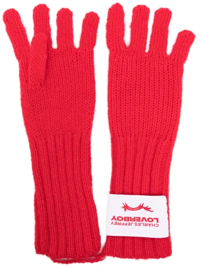 Charles Jeffrey Loverboy Logo-patch Knitted Gloves In Red