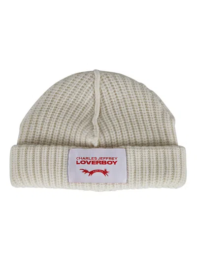 Charles Jeffrey Loverboy Logo Patched Knitted Beanie In Ecru