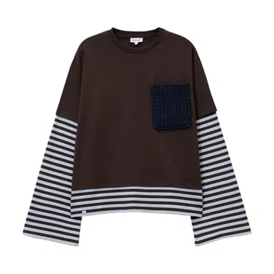 Pre-owned Charles Jeffrey Loverboy Long-sleeve 2-in-1 Tee 'brown Stripe' | Men's Size Xl