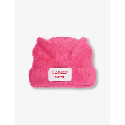 Charles Jeffrey Loverboy Mens Pink Faux-fur Animal-ear-embellishment Woven Beanie