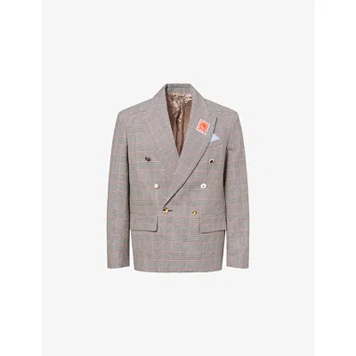 Charles Jeffrey Loverboy Mens Edinburgh Checked Double-breasted Cotton Blazer Beige