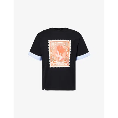 Charles Jeffrey Loverboy Mens Turn-up Graphic-print Cotton-jersey T-shirt Black