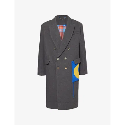 Charles Jeffrey Loverboy Mens  Knit-patch Double-breasted Wool-blend Coat In Gry