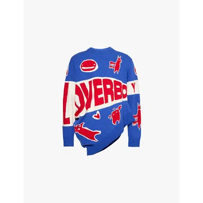 Charles Jeffrey Loverboy Mens Blue-red Topsy Turvy Graphic Print Relaxed-fit Wool-blend Jumper