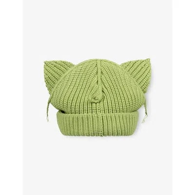 Charles Jeffrey Loverboy Mens Chunky Ear Logo-patch Knitted Beanie Green