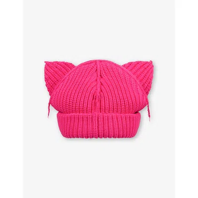 Charles Jeffrey Loverboy Mens Chunky Ear Logo-patch Knitted Beanie Pink