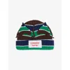 Charles Jeffrey Loverboy Mens Chunky-ear Logo-patch Knitted Cotton Beanie Hat Green,navy,brown Stripe