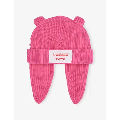 Charles Jeffrey Loverboy Mens Rabbit Logo-patch Wool-blend Beanie Hat Pink