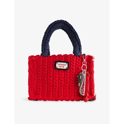 Charles Jeffrey Loverboy Mens Fish Charm Crochet-knitted Bag Red + Black + White