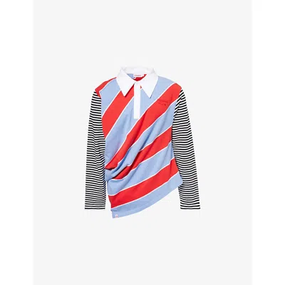 Charles Jeffrey Loverboy Mens Topsy Turvy Striped Oversized Cotton Polo Shirt Red