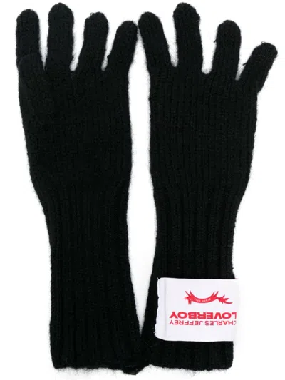 Charles Jeffrey Loverboy Logo-patch Knitted Gloves In Black