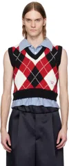 Charles Jeffrey Loverboy Multicolor Smart Cropped Vest In Red Argyle