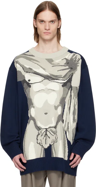 Charles Jeffrey Loverboy Navy & Gray Sexy Bust Sweater In Blue Navy