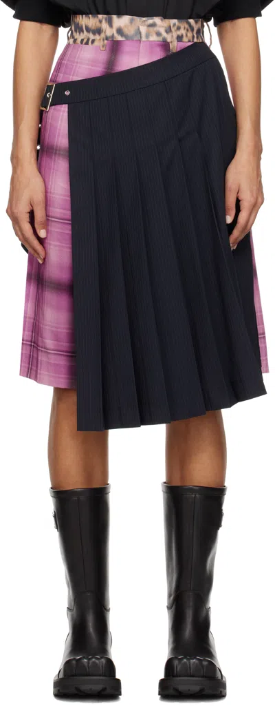Charles Jeffrey Loverboy Navy & Pink Pleated Skort In Navy Fabric Salad