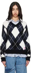 Charles Jeffrey Loverboy Navy & White Smart Sweater In Blue Navy Argyle