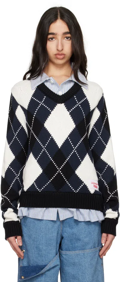 Charles Jeffrey Loverboy Navy & White Smart Sweater In Blue Navy Argyle